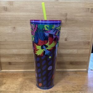 Starbucks Limited Edition Neon Tropical Tumbler with Straw Gently Used